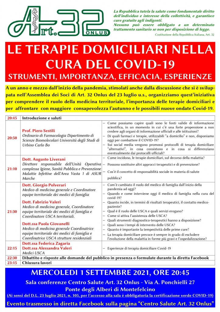 LE TERAPIE DOMICILIARI NELLA CURA DEL COVID19-CENTRO SALUTE ART 32 ONLUS
